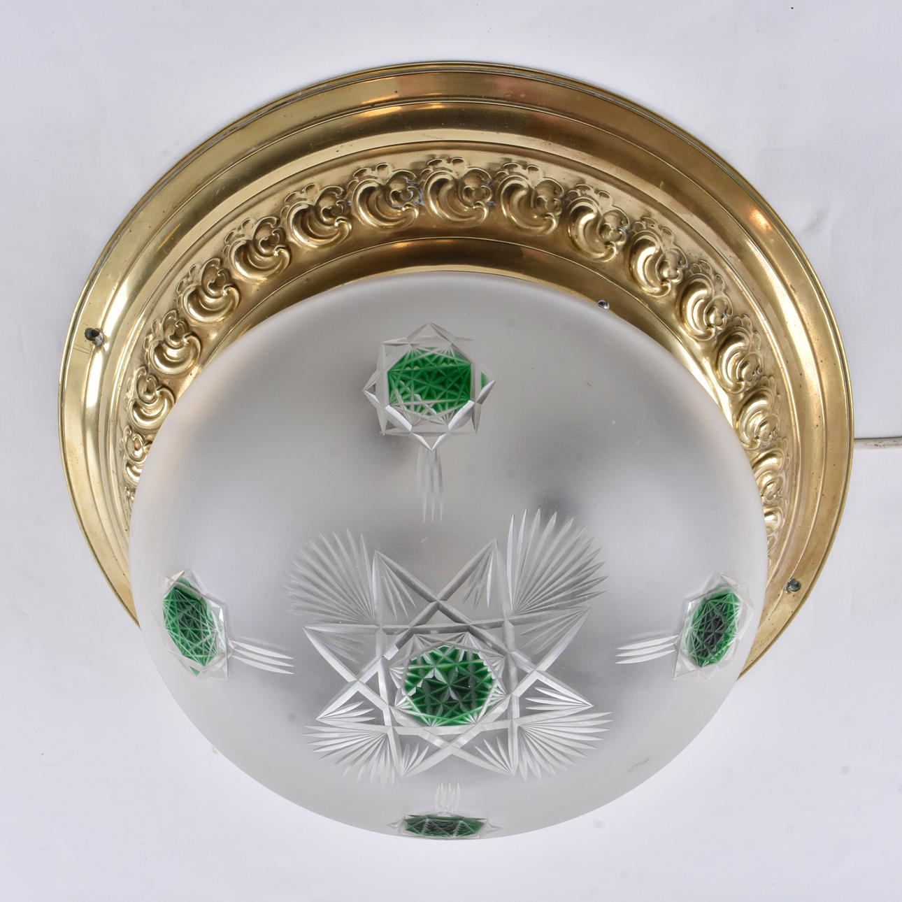 DECKENLAMPE, MESSING MIT GLASBECHER.