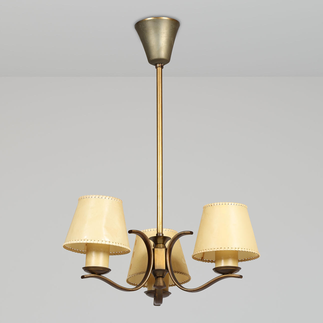Three-armed brass chandelier, 1940-50s.