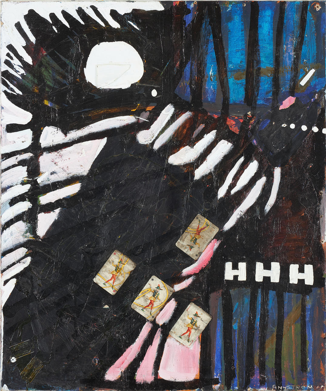 ANN NYSTRÖM. Collage, oil and applications, signed and dated 1963.