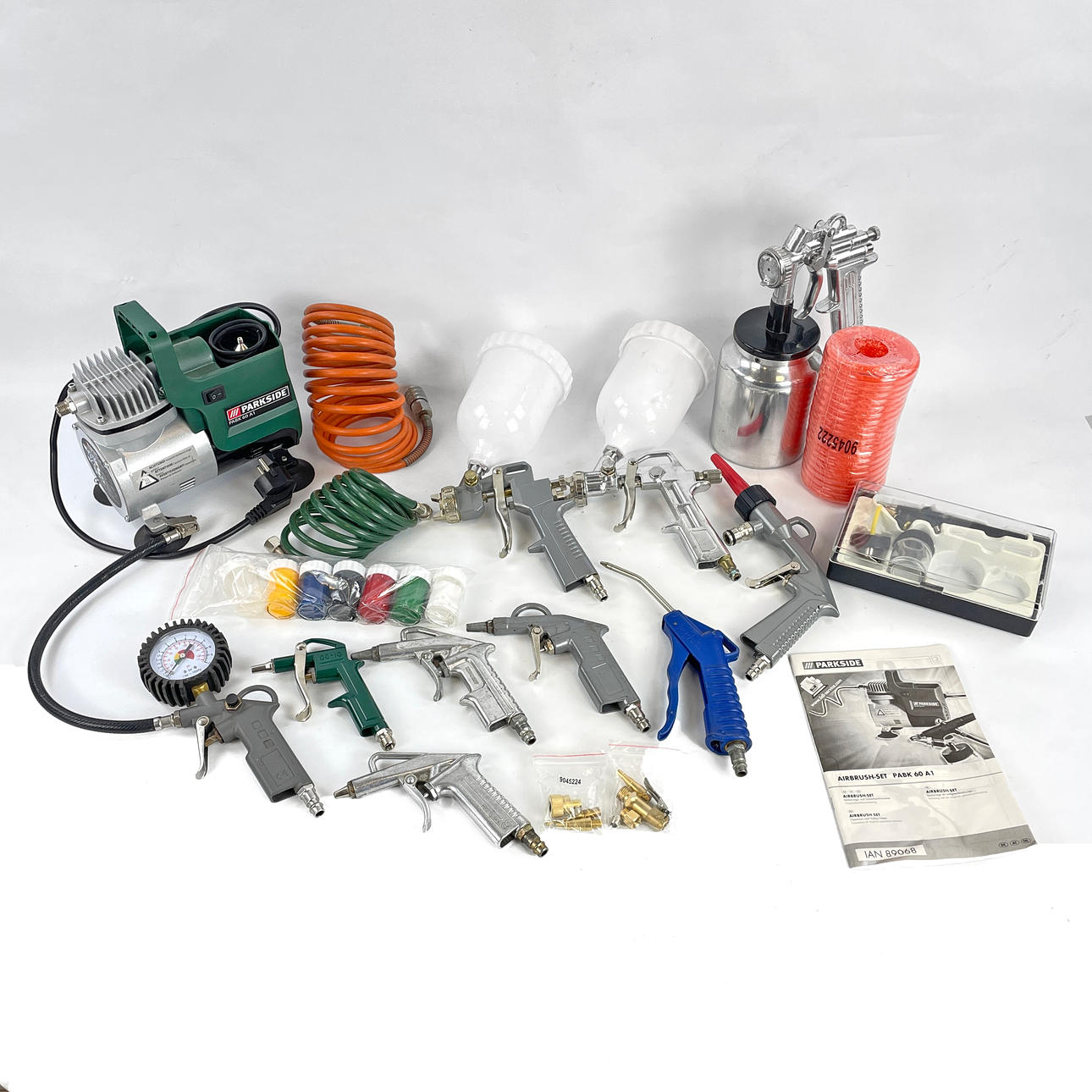 COMPRESSED AIR TOOLS, paint sprayers, compressor, hoses, spray painting set.