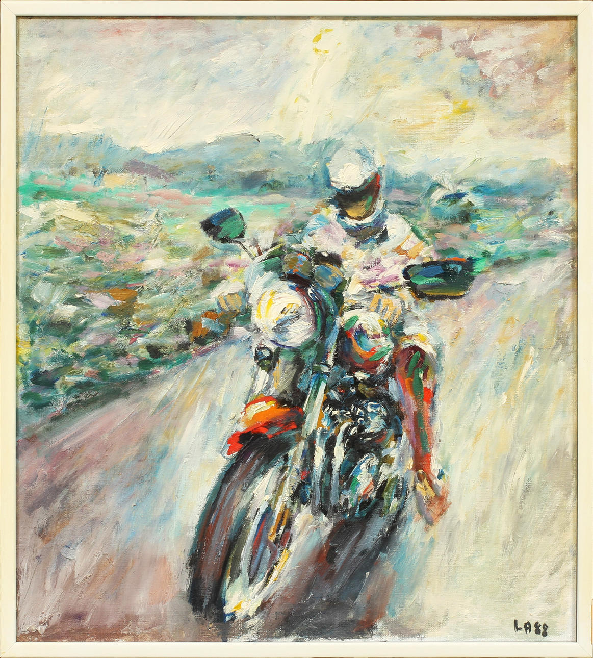 LEIF AHNLUND. Motorcykel, olja på duk, signerad och daterad LA 88.