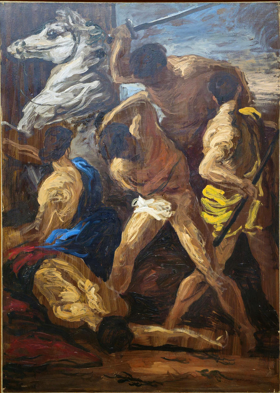 BATTLE. OIL ON CANVAS. ANONYMOUS.