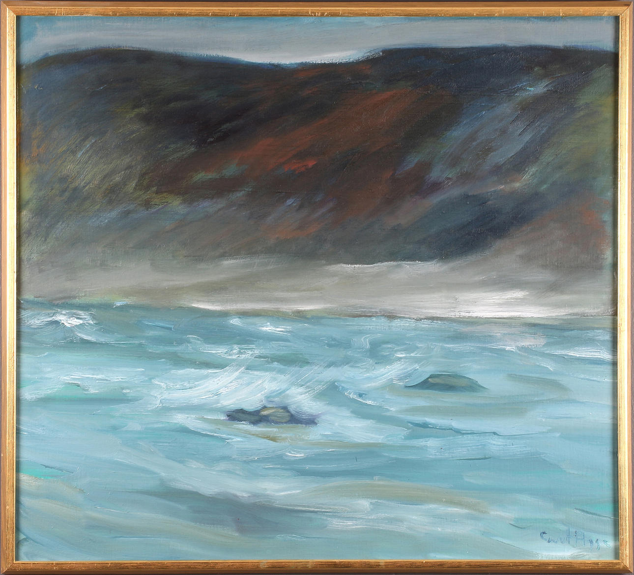 CURT AGGE. Bränningar, olja på duk, signerad.