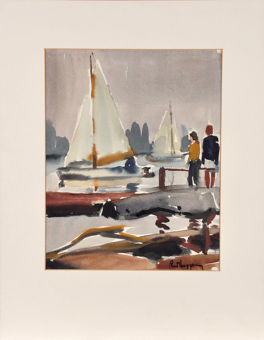 RUDOLF HERZSPRUNG. Människor tittar på sjömän från stranden, möjligen vid sjön Steinhude.