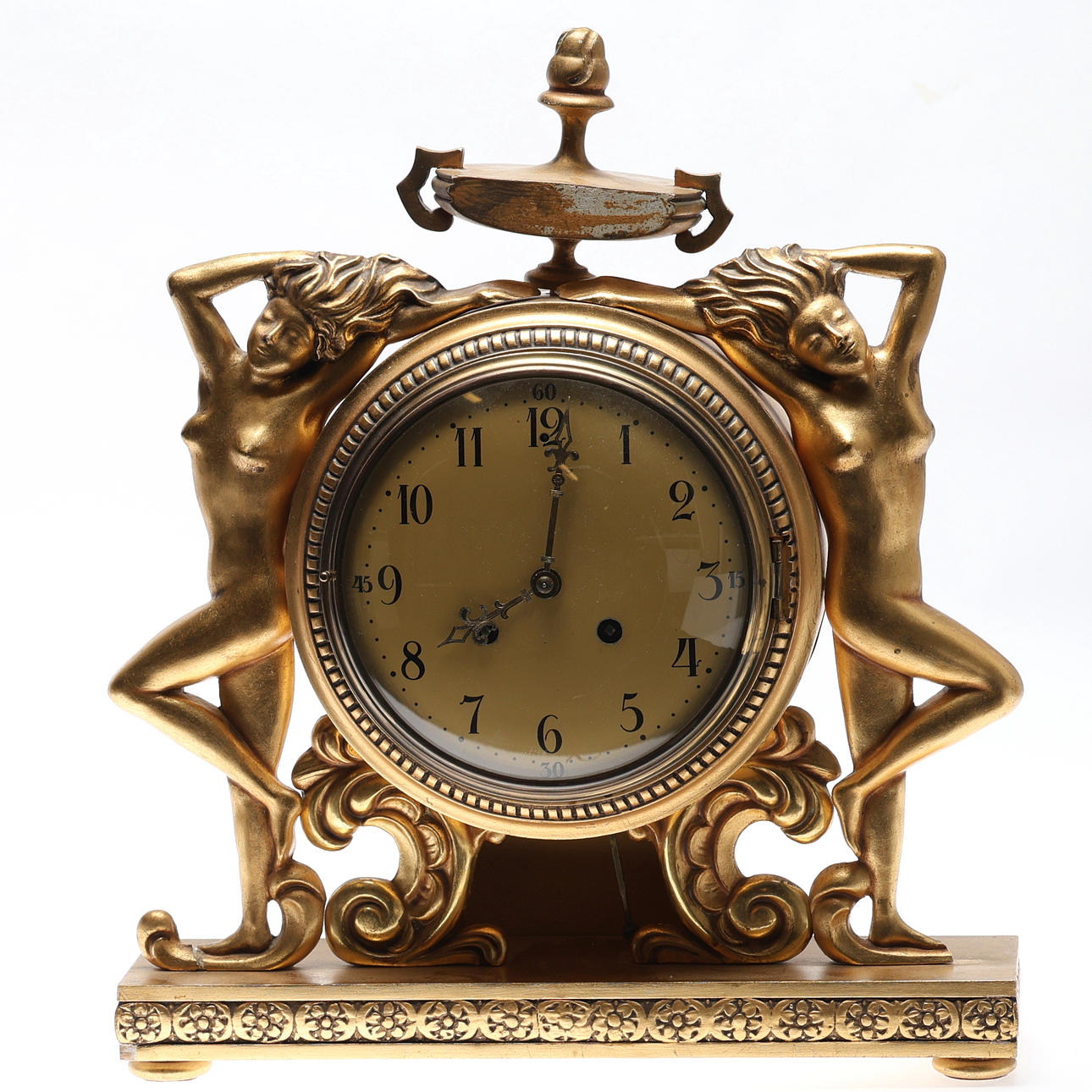 TABLE PENDULUM. Swedish Grace, gilt, cut decor, 20th century.