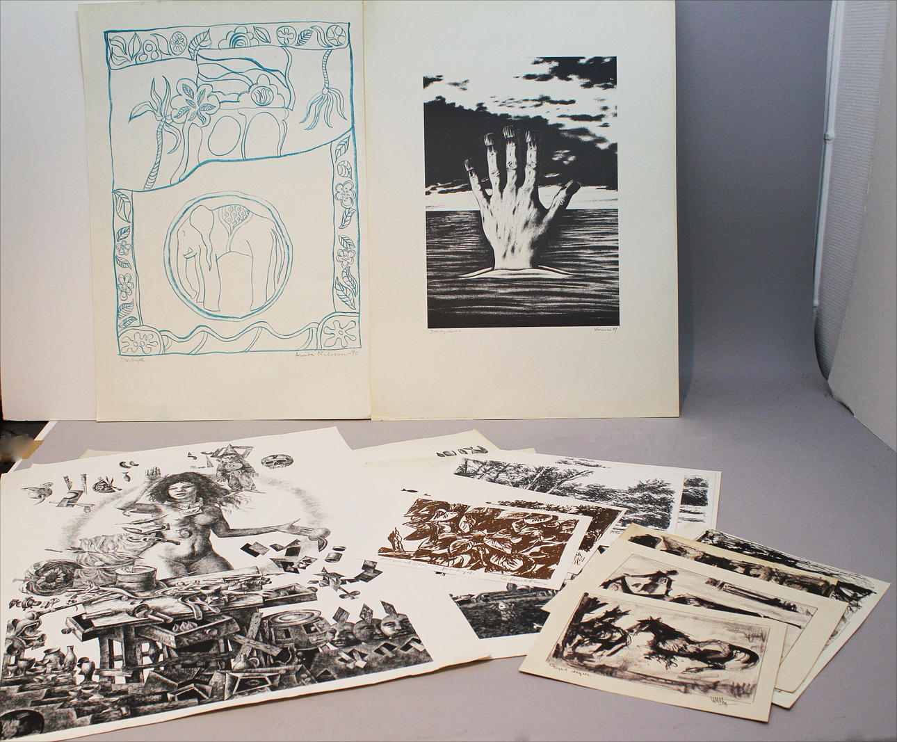 Parti grafik (18). Diverse motiv. Litografier. Bl a Anita Nilsson, Gerhard Nordström, Owe Wessborn etc.