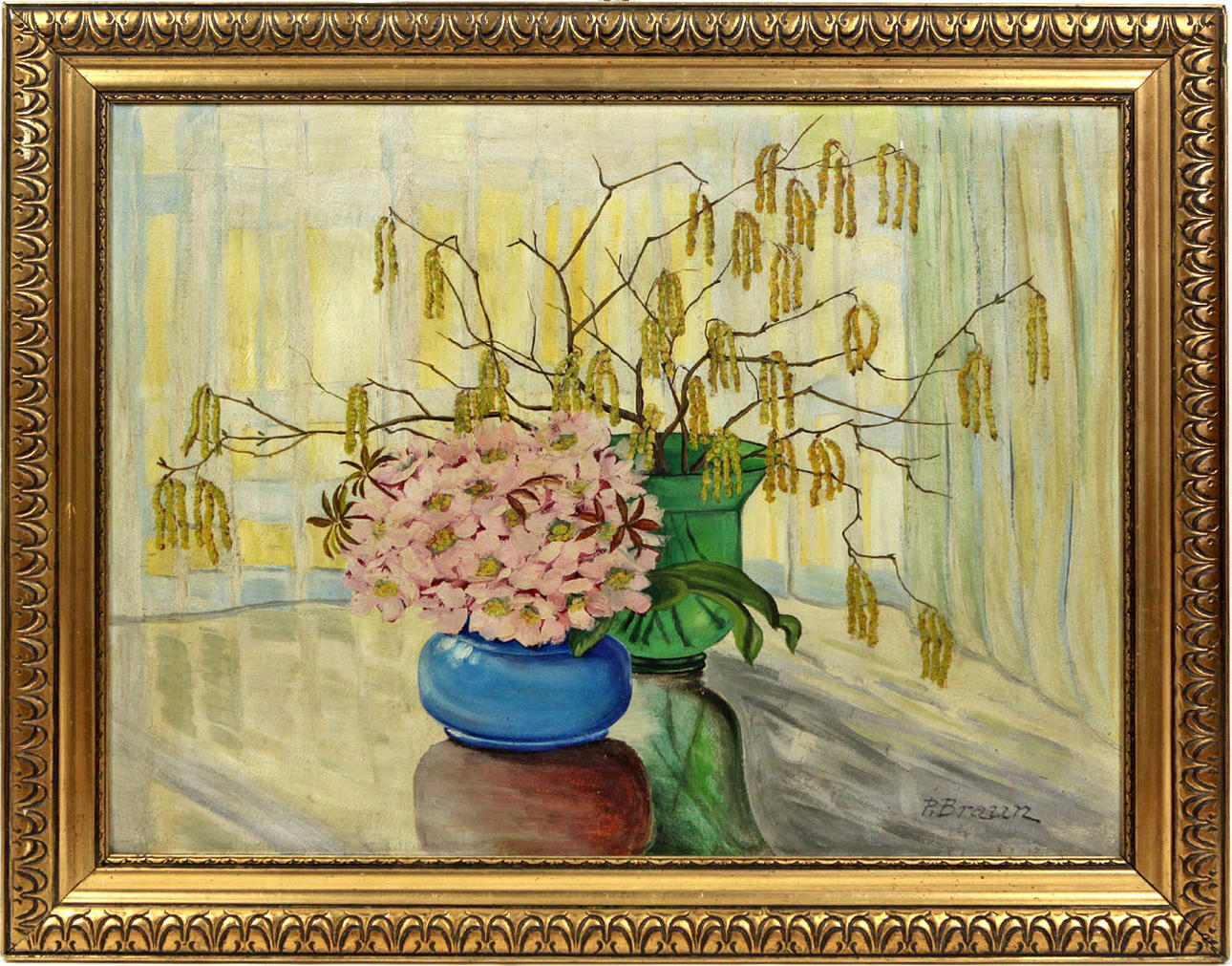 UNBEKANNT KUNSTLER. stilleben, 68 x 54 cm signerad P. brun.