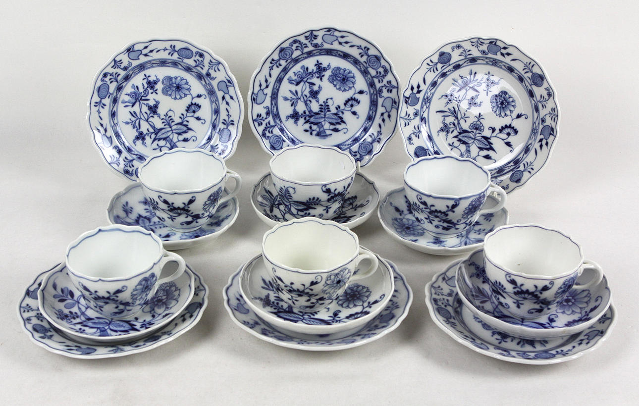 6 KAFFE PLATSINSTÄLLNINGAR MEISSEN, LÖK.