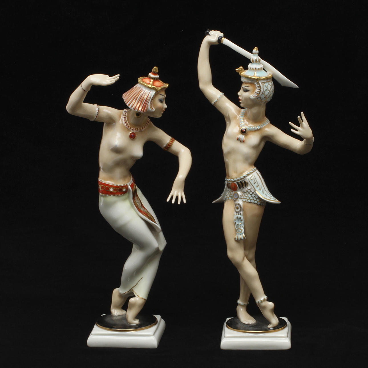 FIGURINER, 1 par, porslin, orientaliska dansare, Carl Werner, Hutschenreuther, 1900-tal.