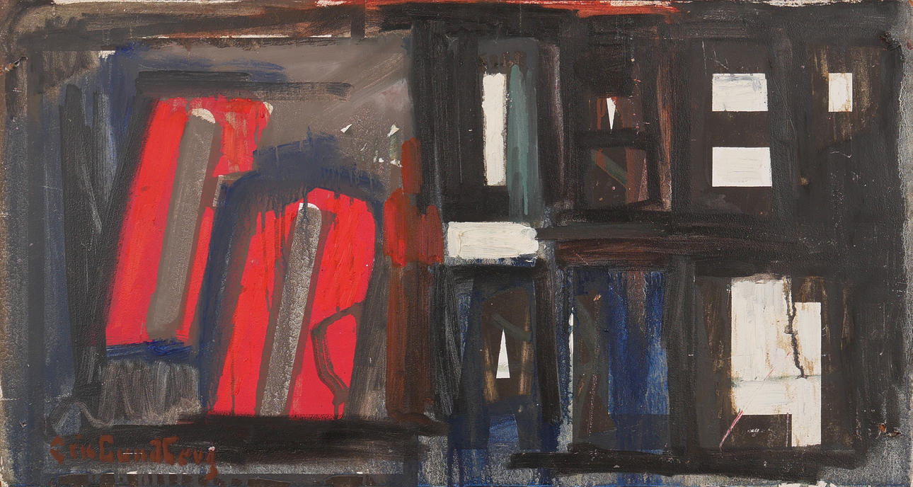 ERIC LUNDBERG. Composition with letters, oil on panel, signed Eric Lundberg.