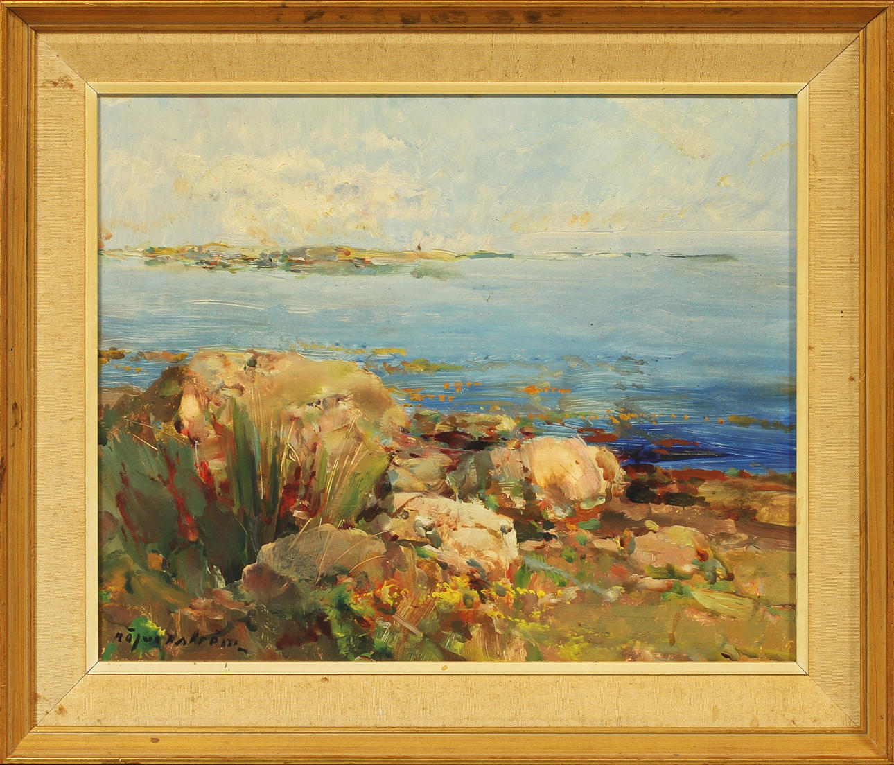 HUGO ÖFVERSTRÖM. Strandbild, olja på pannå, sign.