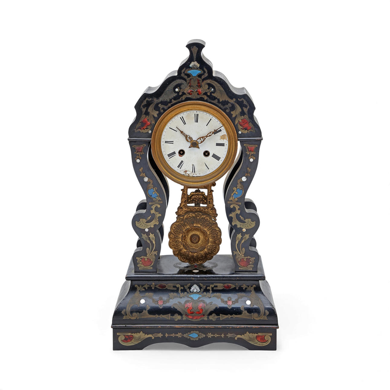 Table clock with Boulle style marquetry, 20th Century.