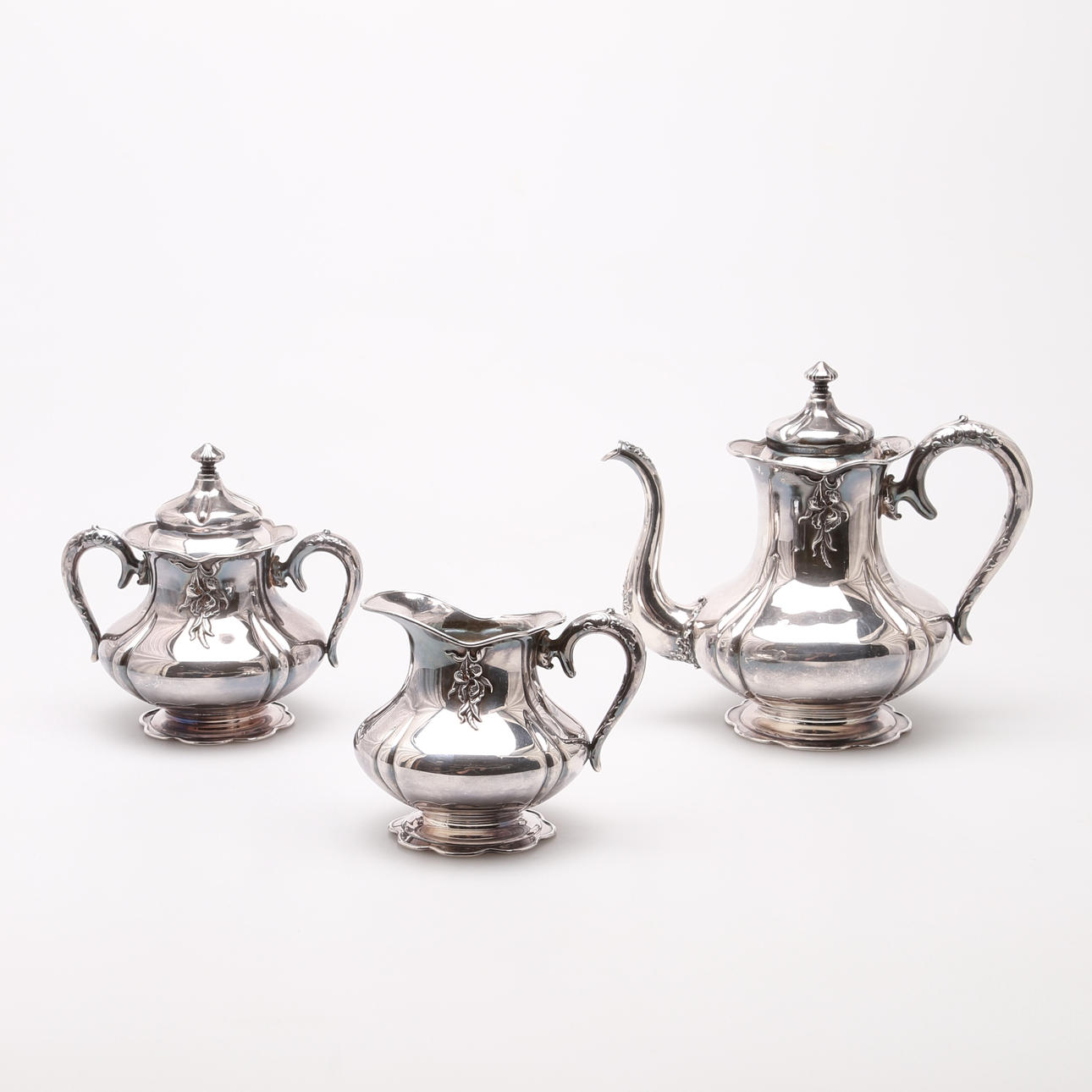 KAFFESERVIS, 3 delar, pläterat silver, USA.