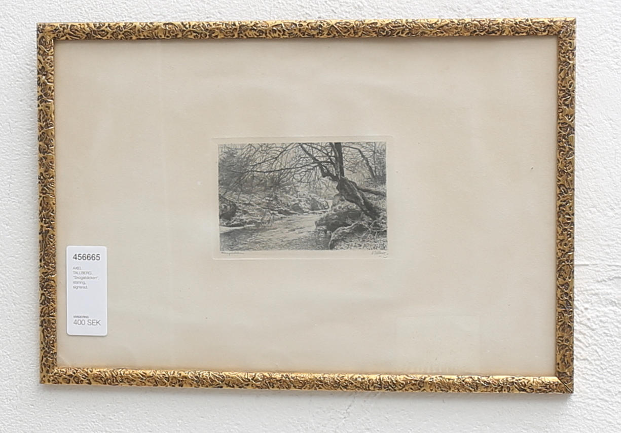 AXEL TALLBERG. "Skogsbäcken", etsning, signerad.