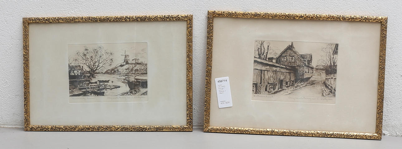 ERNST HÄLLGREN. Etsningar, 2 stycken, signerade E Hällgren.