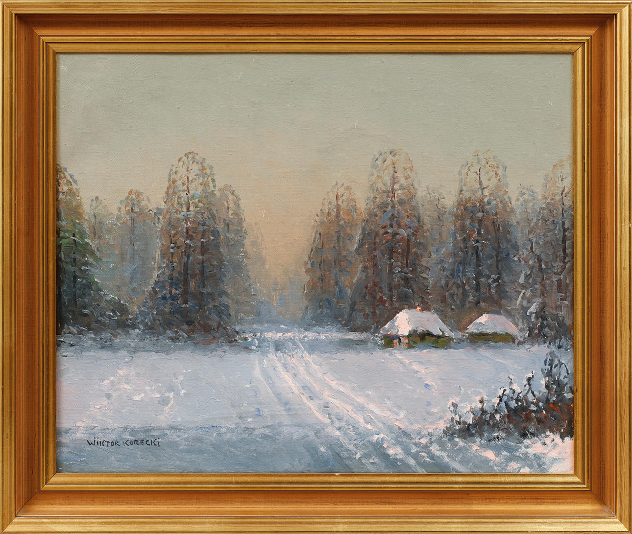 WIKTOR KORECKI. Winter landscape, oil on canvas, signed.