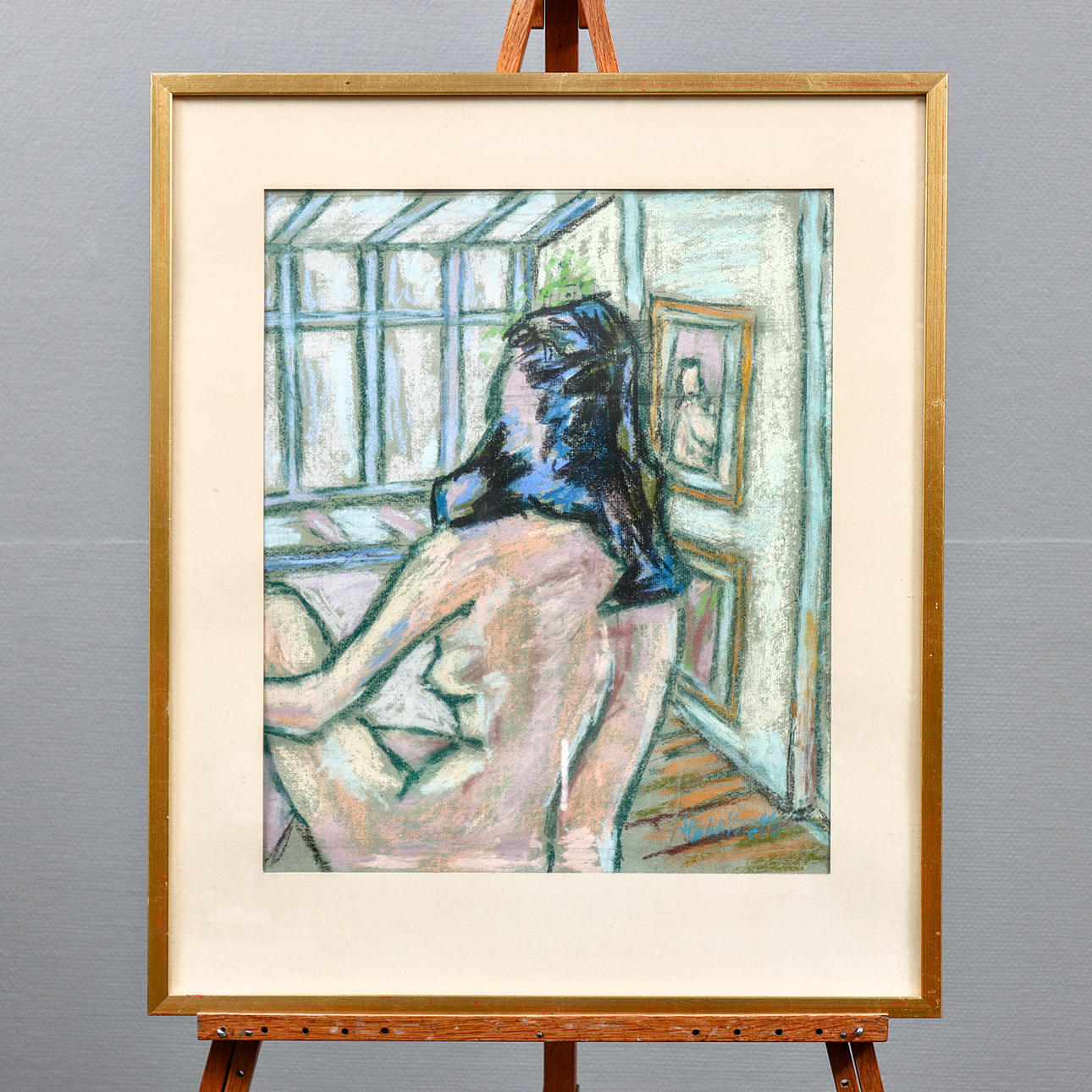 EWA HYBBINETTE (1914-2004) PASTEL “NUDE STUDY” SIGNED.