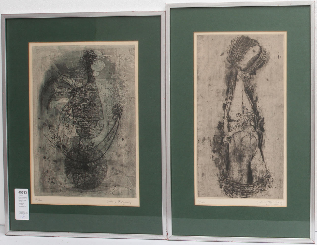 JOHNNY FRIEDLAENDER. Etsningar med akvatint i toner, 2 st, 68- respektive 145/200, signerade.