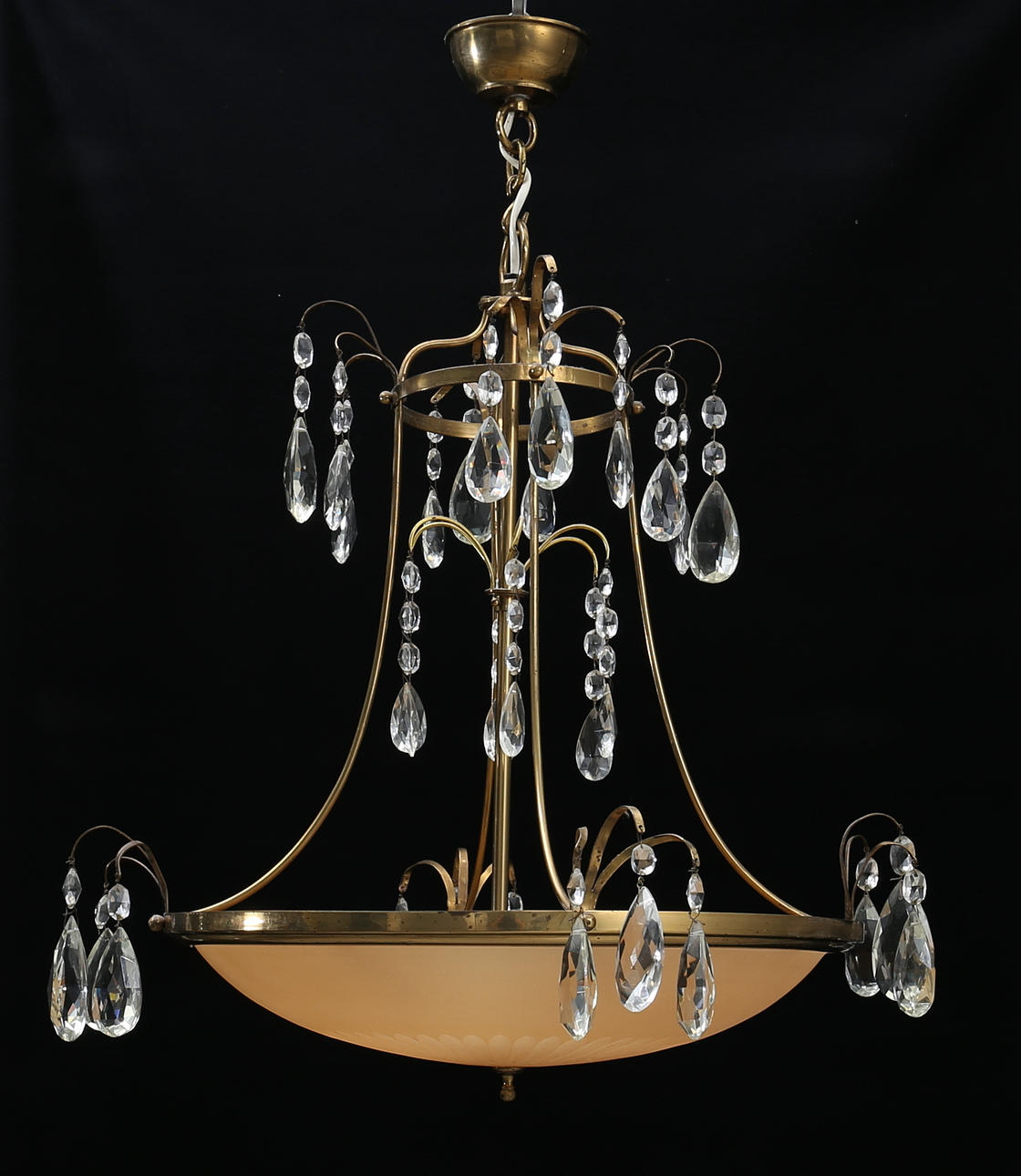 LJUSKRONA, glas och mässing, 1900-talets första hälft.