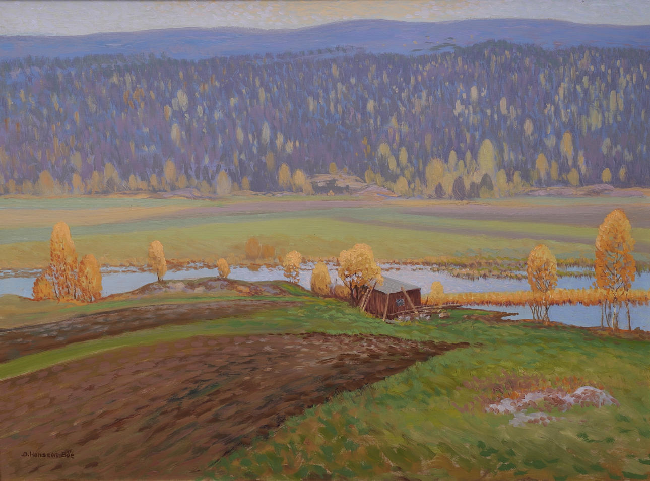 BIRGER EMANUEL HANSSON BÖE. Landscape view, oil on panel, signed.