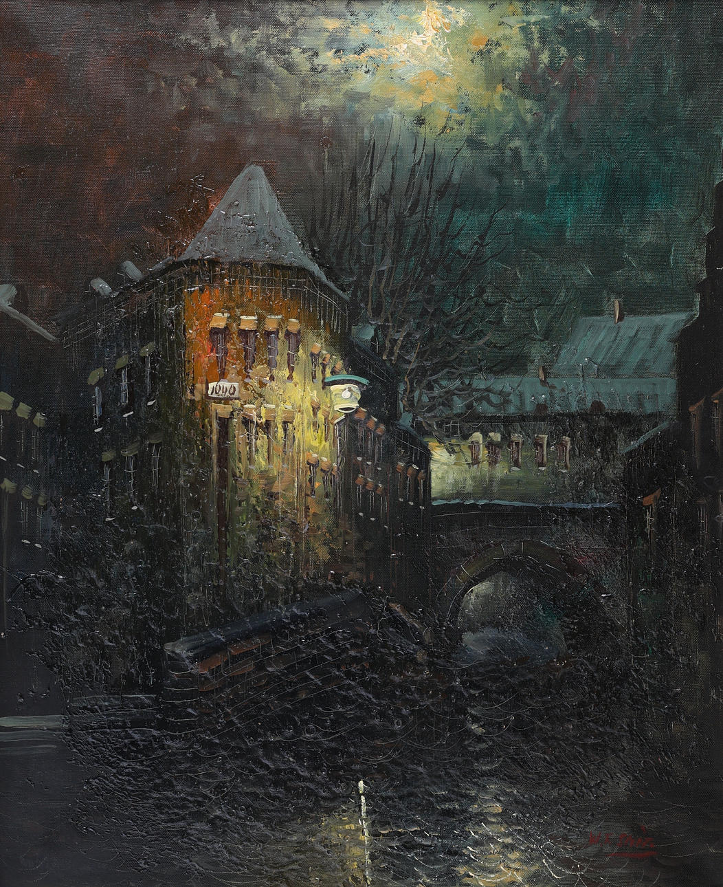 W F SMITH. Oil on canvas, cityscape, signed.