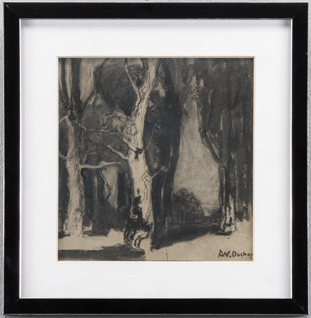 UNIDENTIFIED ARTIST charcoal drawing, signed.