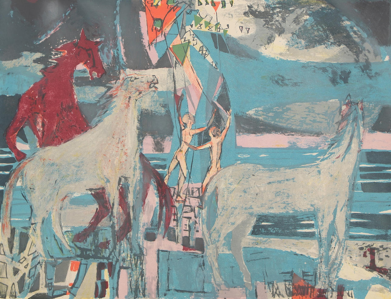 ELSE HAGEN. Lithograph, circus acrobats/composition, signed, numbered 197/260.