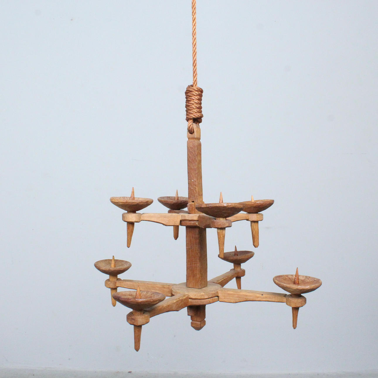 Brutalist candle holder, wood, 1960s.