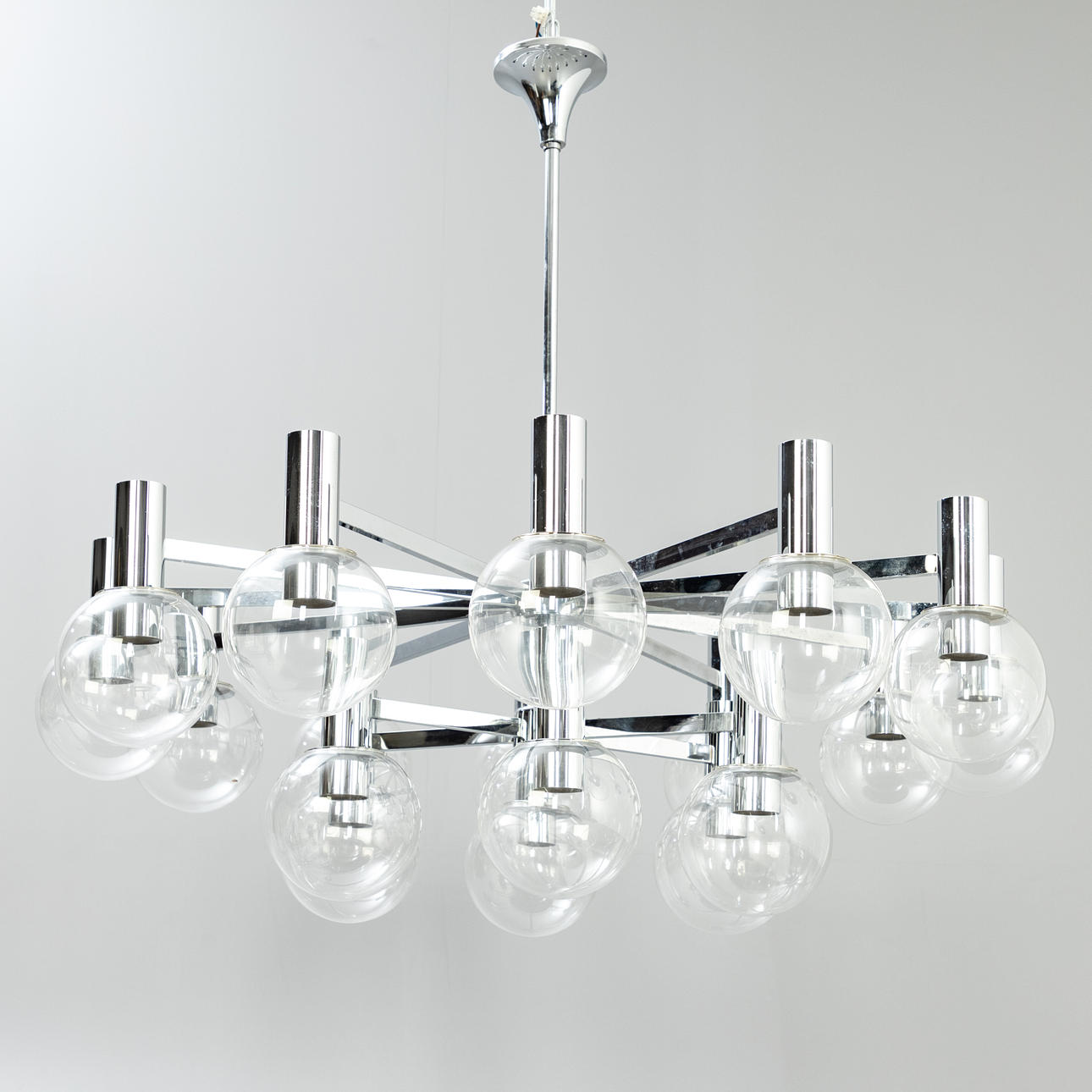 Large chrome chandelier from OTT International (attributed), Germany, ca. 1970s.