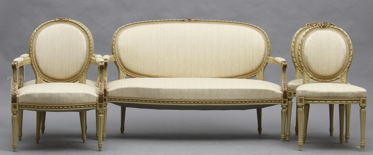 SALONGSGRUPP, 6 delar, gustaviansk stil, 1900-tal.