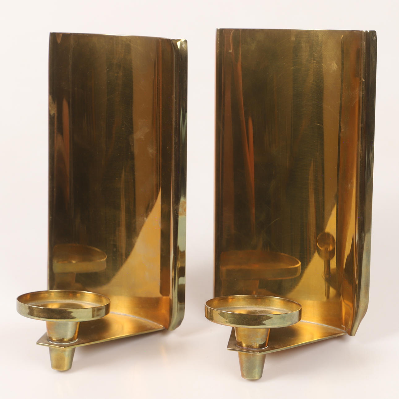 WALL CANDLESTICKS, 1 pair, brass, marked D.P.