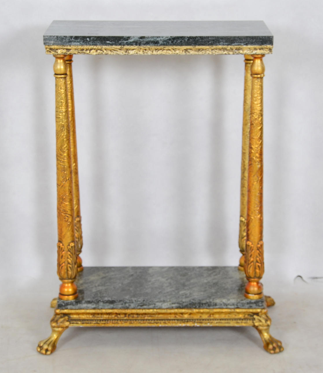 PIEDESTAL, bronserat trä med dubbla marmorskivor, 1900-tal.