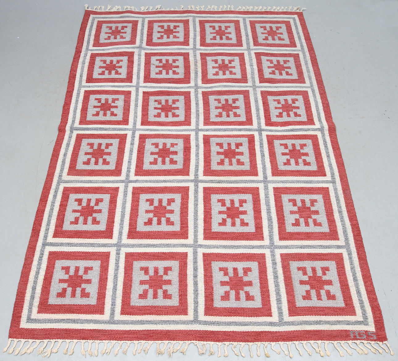 ANNA GRETA SJÖQUIST. matta, röllakan, monogramsignerad AGS, ca 230 x 160 cm.