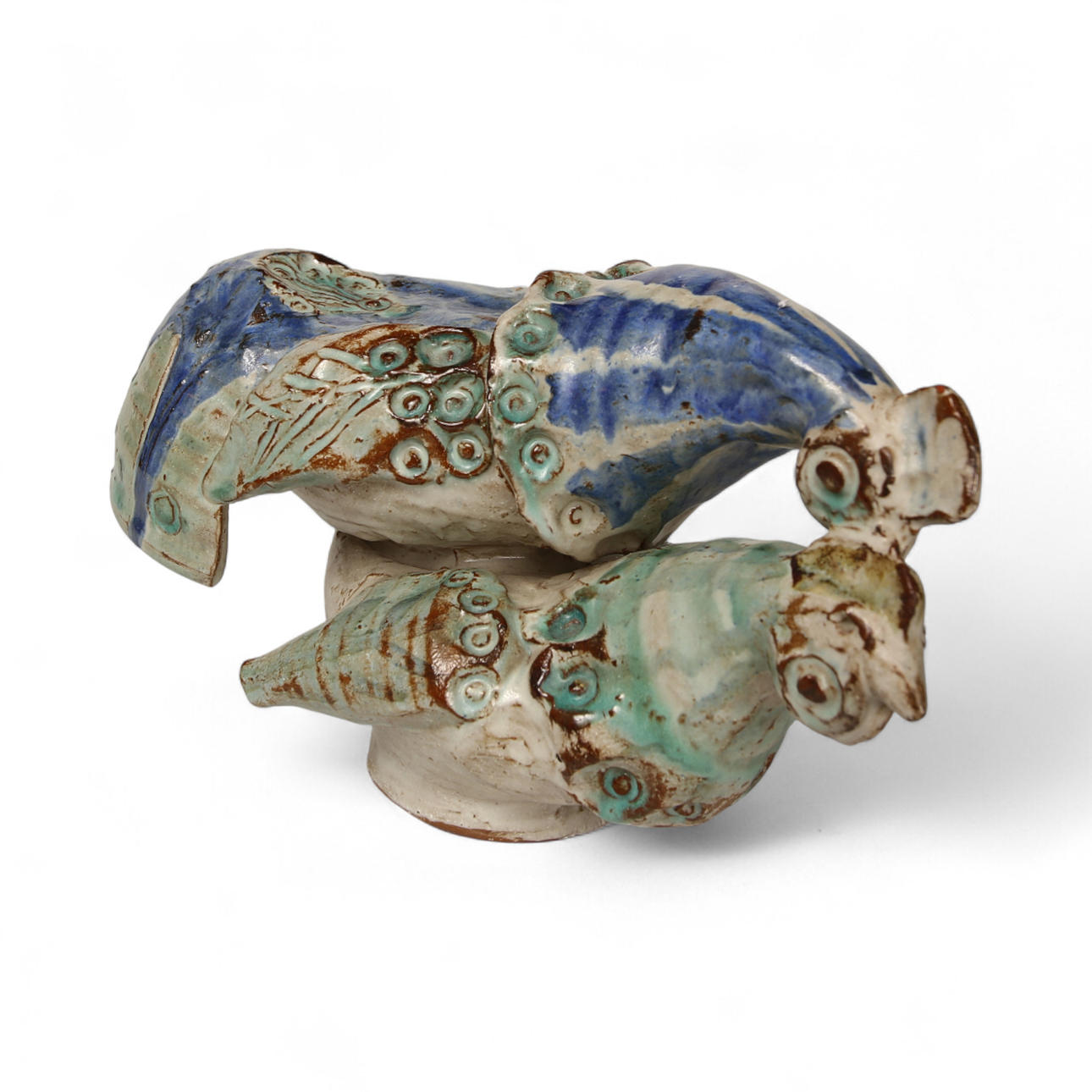 BIRGIT KROGH. (1936-2023). sculpture, stoneware, rooster and hen, signed, Denmark. Dated 1966.