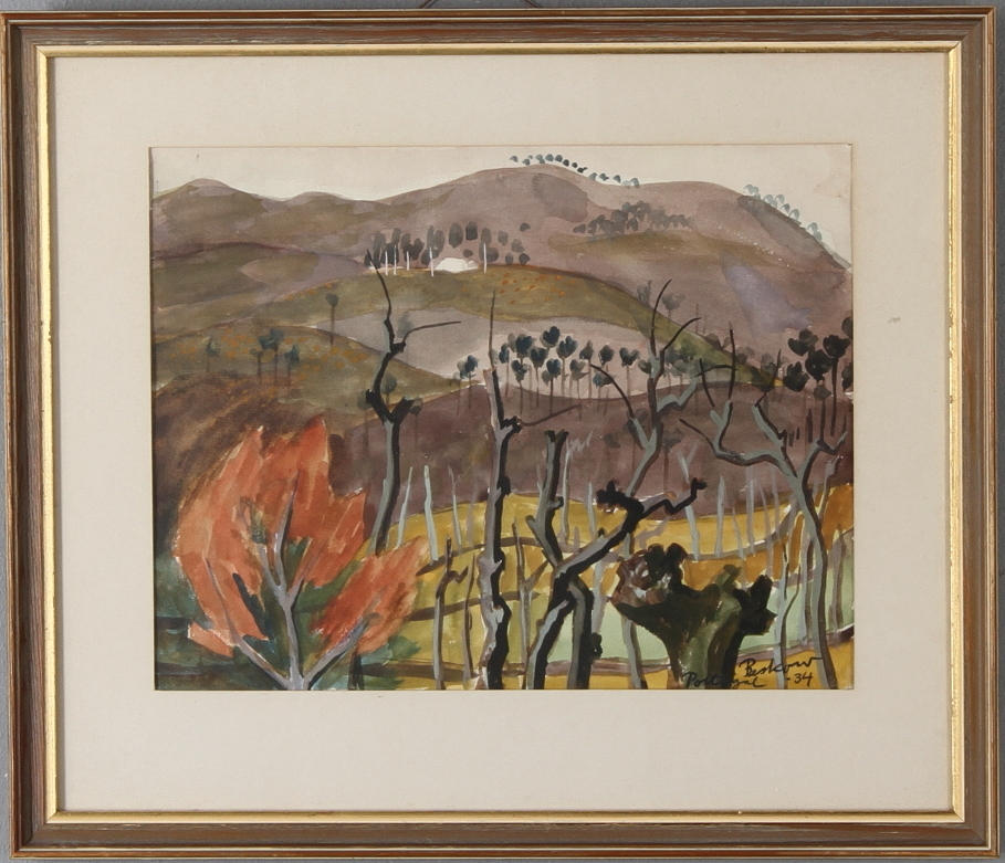 BO BESKOW. Landskapsmotiv, akvarell/gouache, signerad och daterad -34.