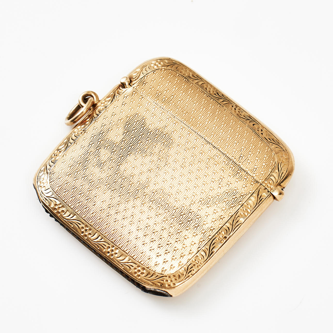 MAPPIN & WEBB, matchbox, 9k gold, with loop, engraved flower and leaf ...