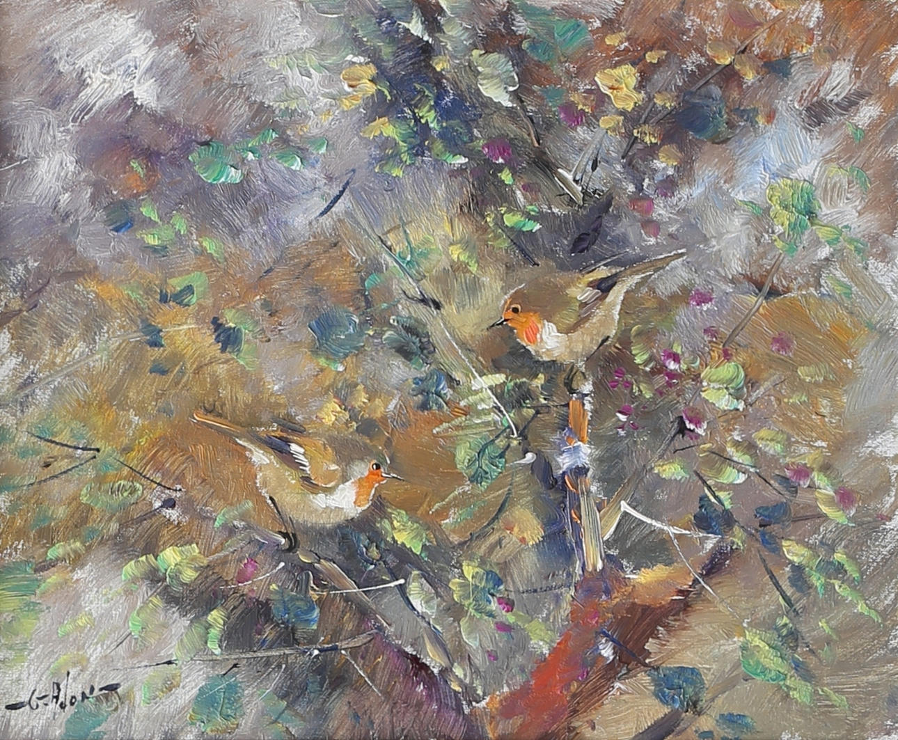 GUSTAV ADON. "Rödhake". Olja på duk, signerad.