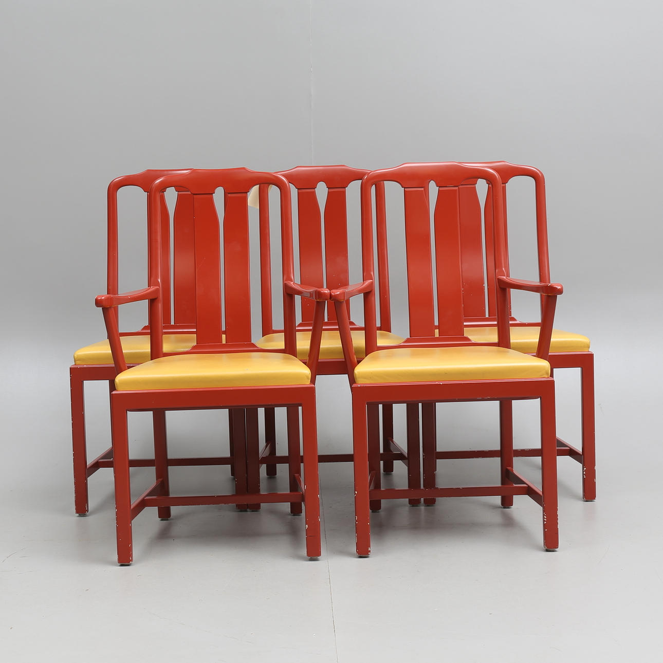 STOLAR, 3 st samt KARMSTOLAR, 2 st, "Ambassadör", Carl Malmsten för Bodafors.