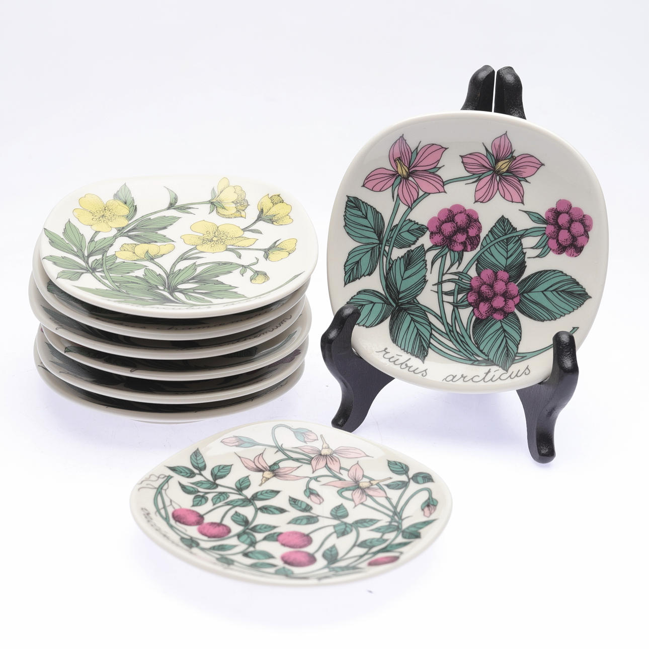 ESTERI TOMULA. SEINÄLAUTASET, 8 st, ”Botanica”, Arabia, Suomi, 1980-luku.