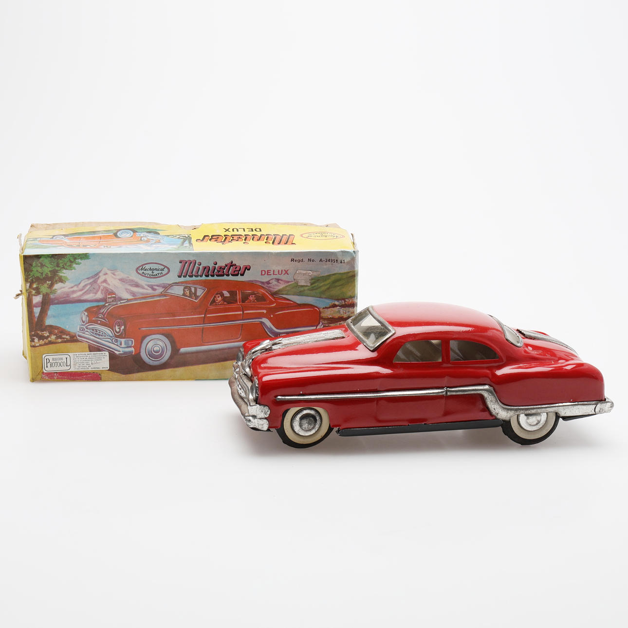 MODEL CAR, MINISTER DELUX, RED, 1950S.