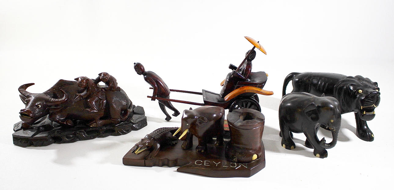 SKULPTURER, trä, 5 st från Ceylon.