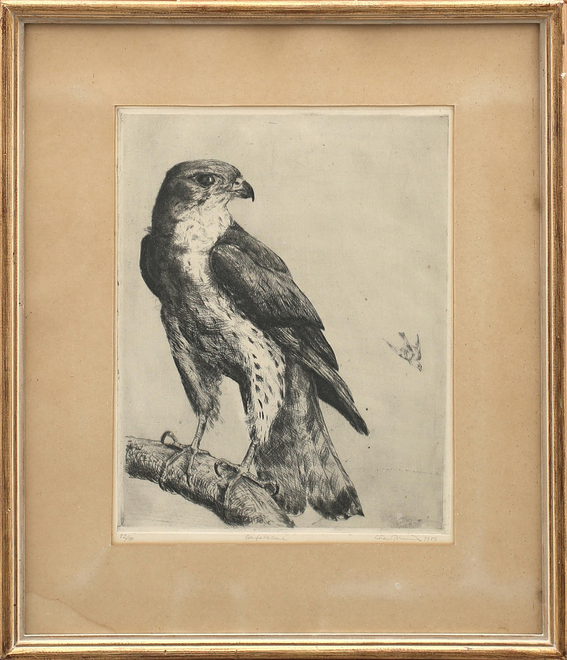 GÖRAN BRUNIUS. Stenfalkhane, etsning nr 52/180, signerad och daterad 1953.