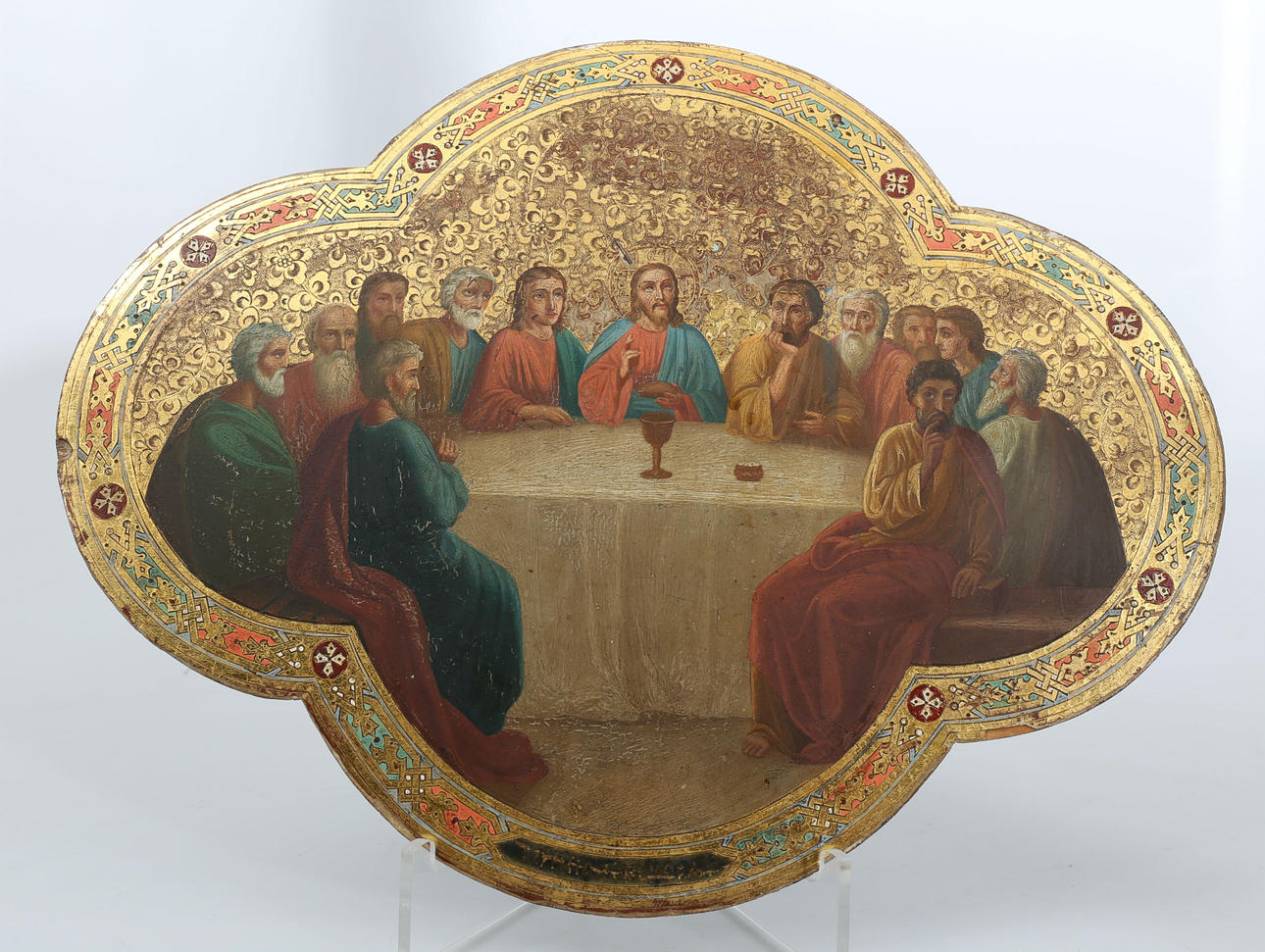 IKON, tempera på trä, Sista nattvarden, signerad, Ryssland, 1800-talets fjärde kvartal.