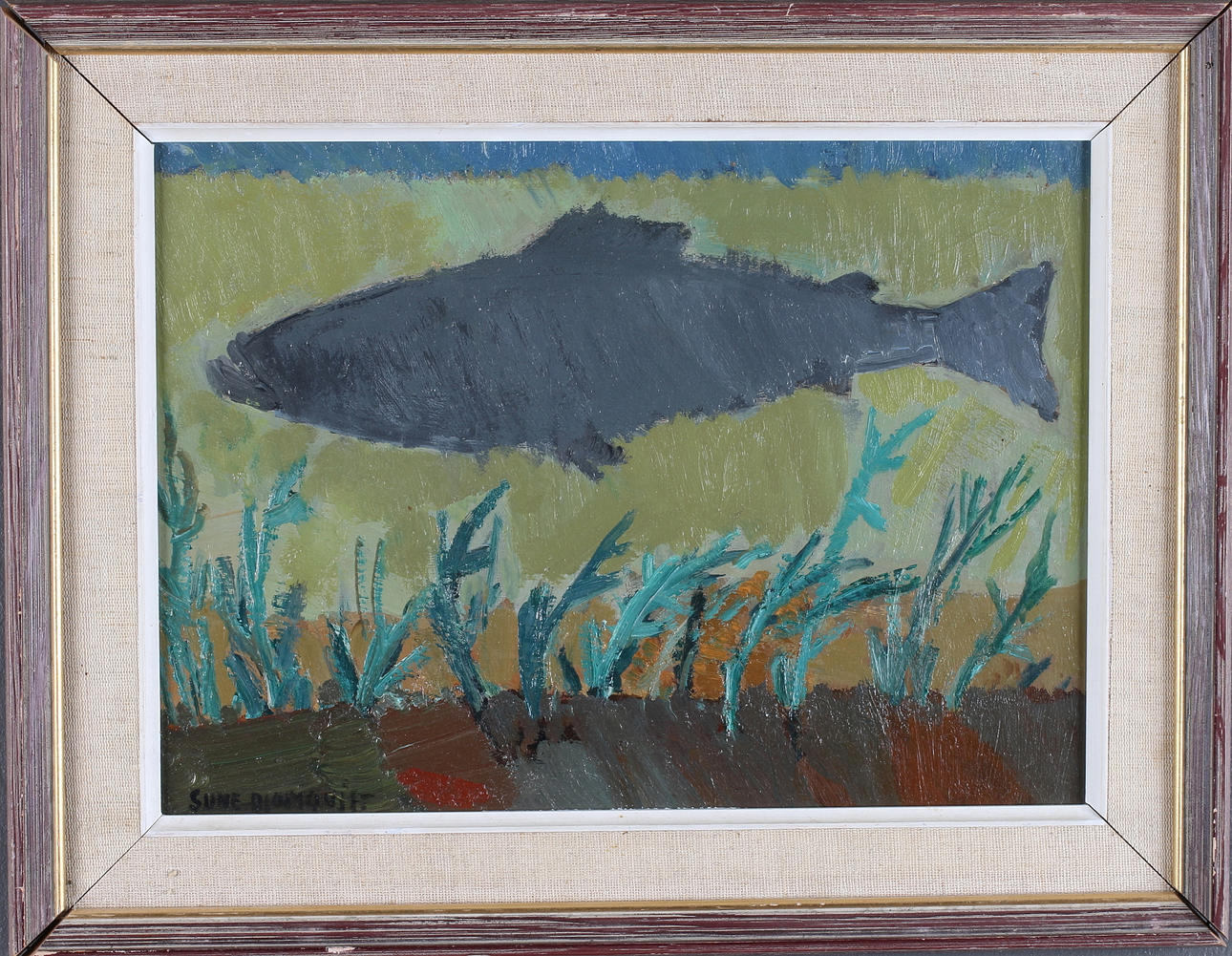 SUNE BLOMQVIST. "Laxen", olja på duk, signerad.