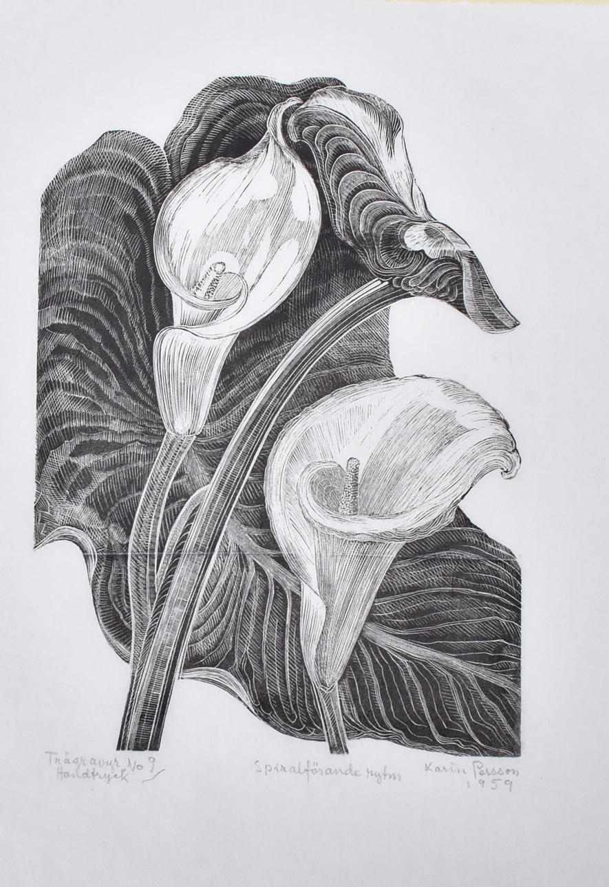 KARIN PERSSON. wood engraving, “Spiraling Rhythm”.