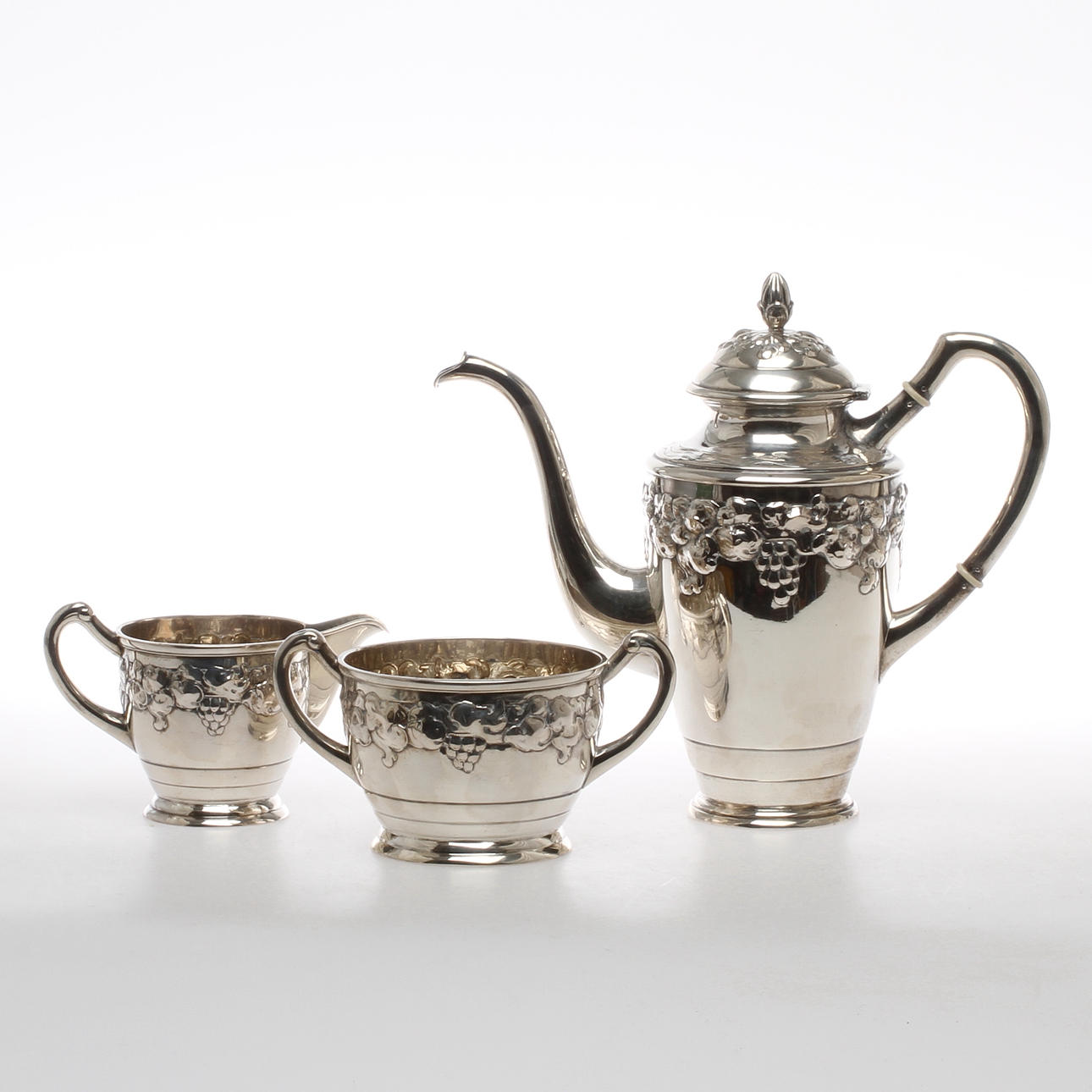KAFFESERVIS, 3 delar, silver, C. Holm, Grann & Laglye, Danmark, 1908/1919.