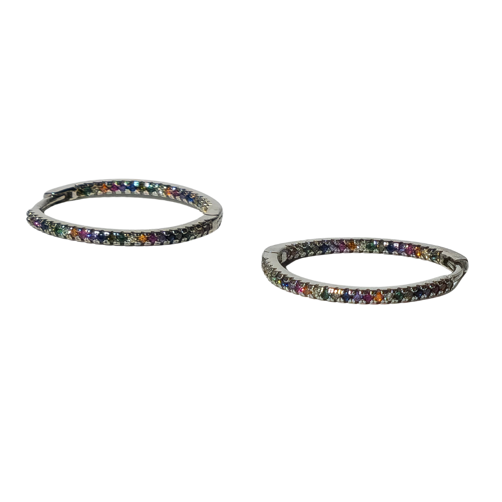 PENDIENTES ARO DE PLATA CON CIRCONITAS MULTICOLORES.
