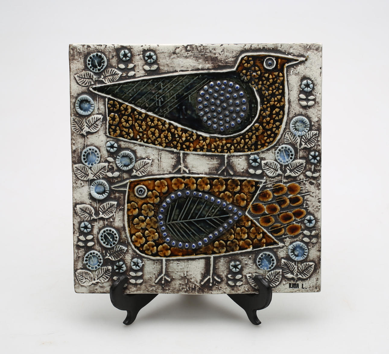 VÄGGPLAKETT, stengods, "Fåglar" ur serien Unik, Lisa Larson, Gustavsberg.