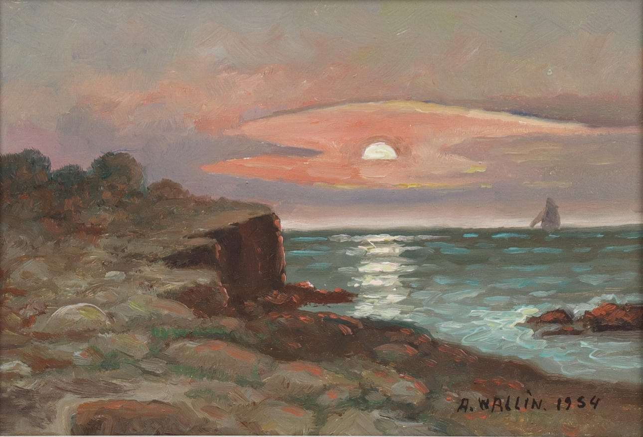 ANDERS WALLIN, oil on panel, rocky coast.