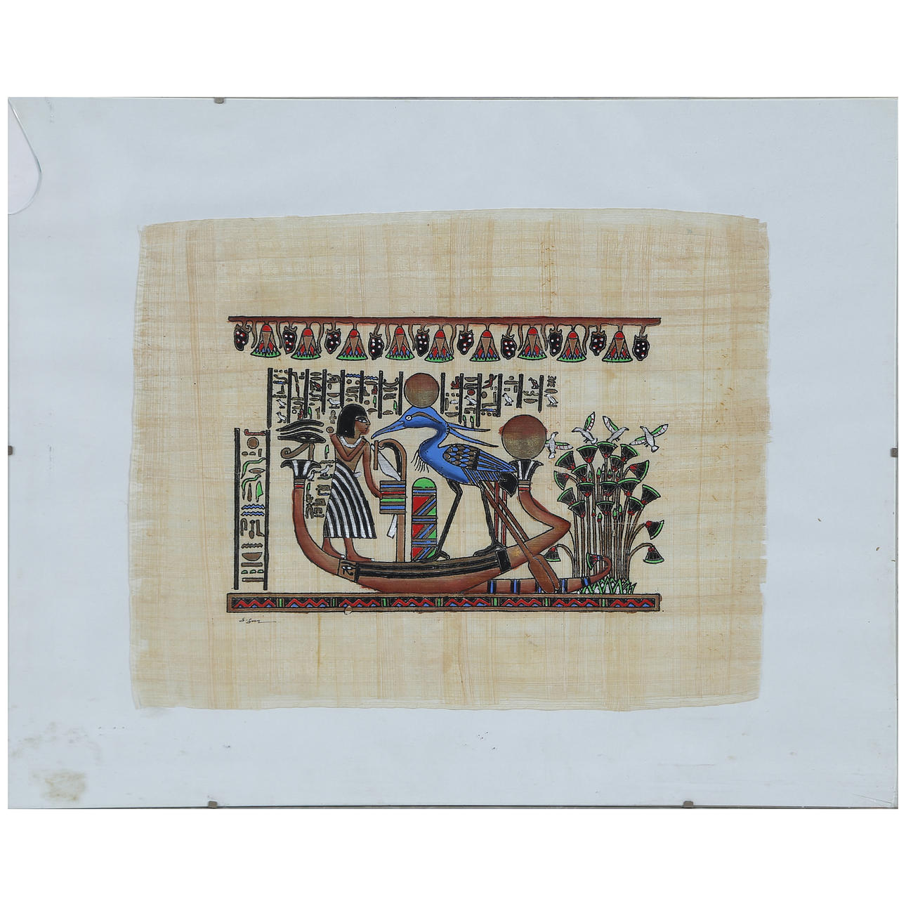 GLAZED PAPYRUS BOARD, EGYPT, SIGNED.